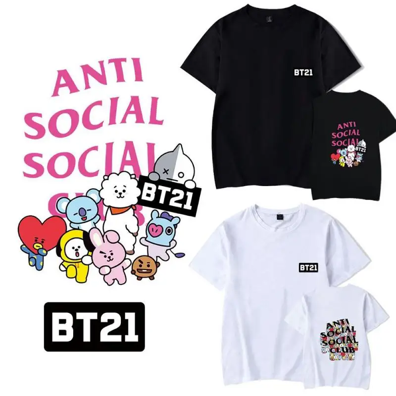 

BT21 Cartoon Short Sleeve Kawaii Anime Print Fashion Trend T-Shirt Loose Round Neck Couple Outfit Student Casual Sports Jacket