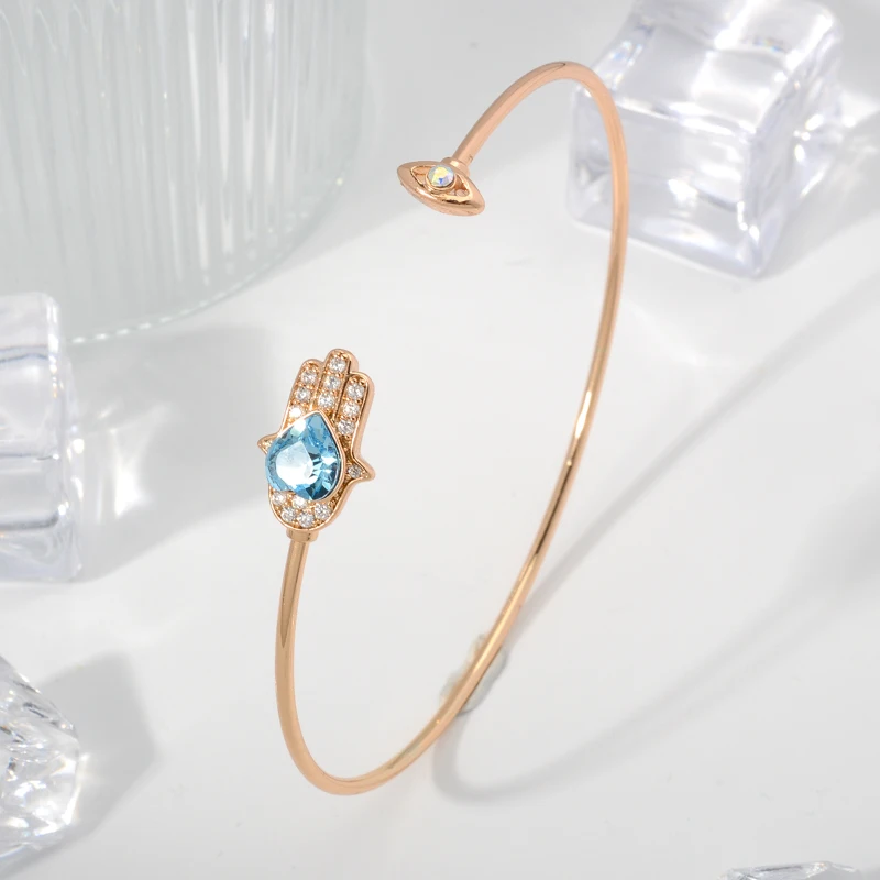 

Charmoment Jewelry 18K Gold Color Hamsa Hand Evil Eyes Austrian Crystal Bracelet for Women Girls Party Birthday Christmas Gift