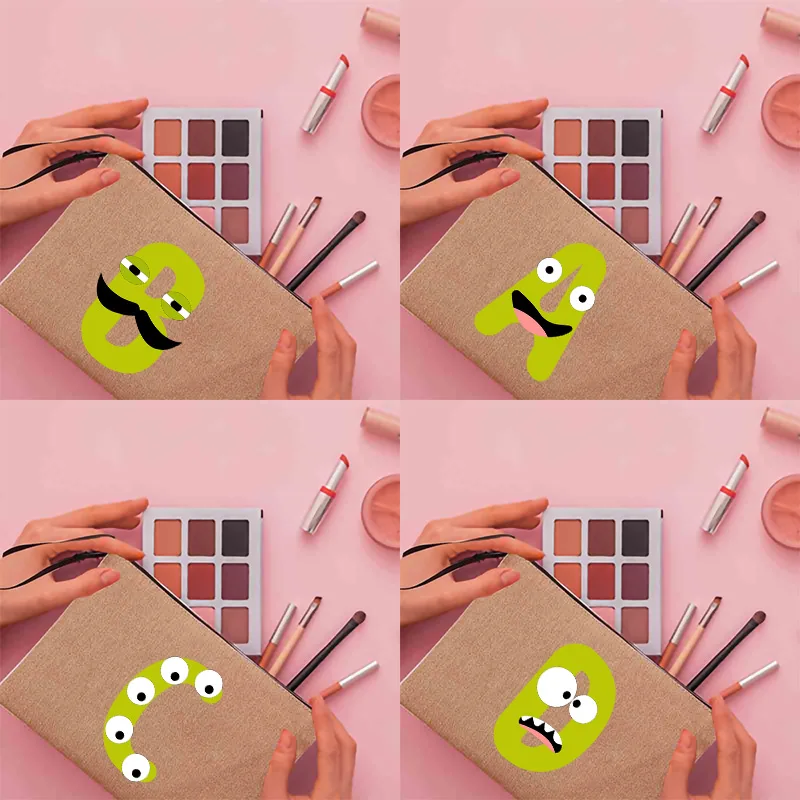 

Linen Canvas Make Up Bag Green Letters Print Women Zipper Travel Small Cosmetic Bag Makeup Female Makeup Pouch Necessaries