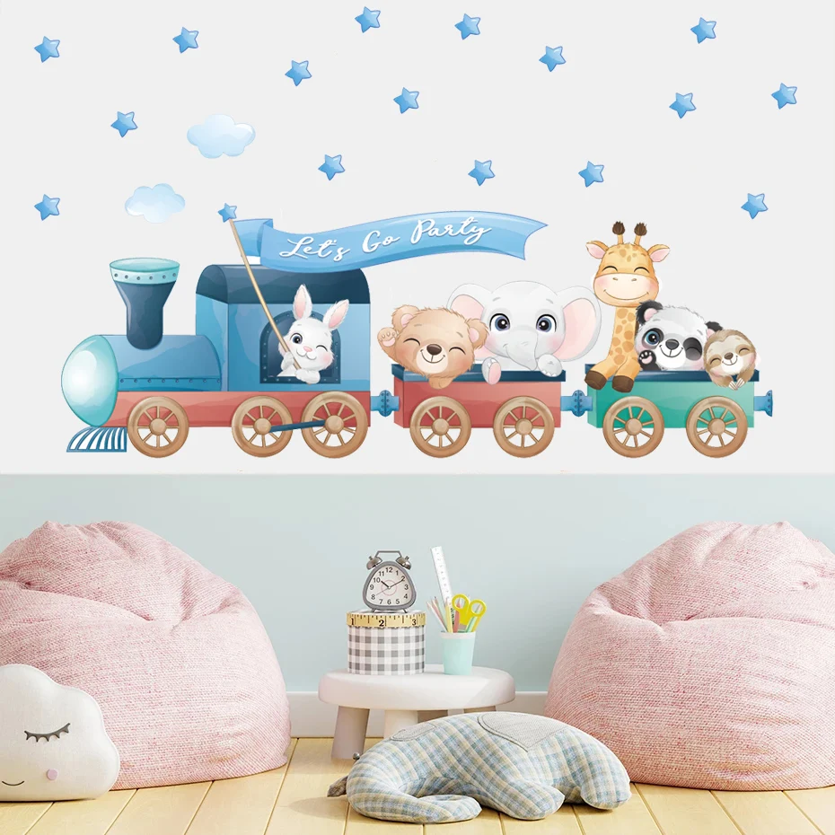 

Cute Cartoon Animals Wall Stickers for Children Boys Girls Baby Room Decoration Nursery Wallpaper Elephant Giraffe Bunny Bear