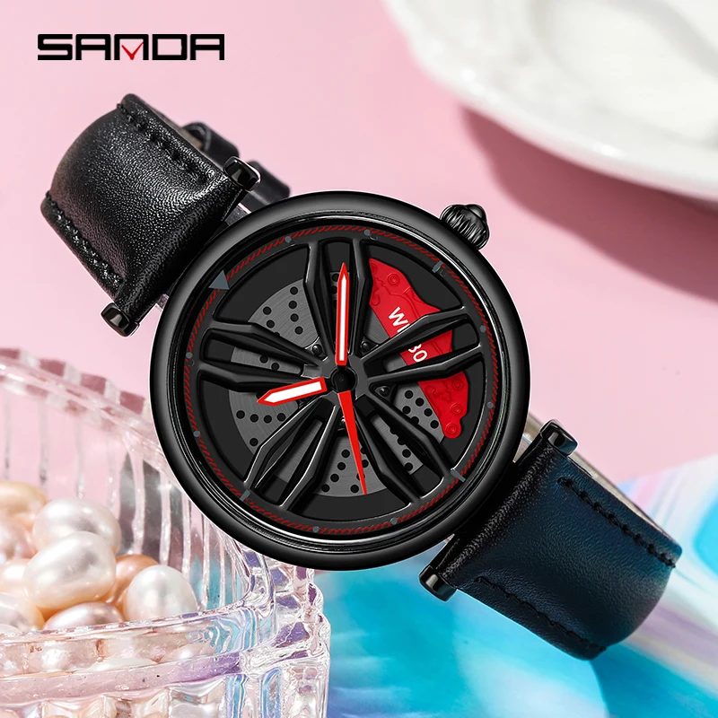 SANDA Women Watch Genuine Leather Strap 30M Waterproof 360° Rotating Dial Women Fashion Racing Watch Sports Watches Reloj Mujer
