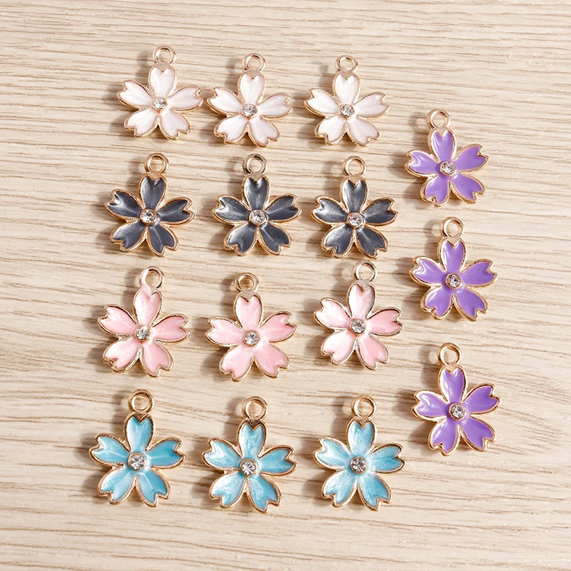 

10pcs 14x17mm Cute Enamel Crystal Flower Charms Pendants for Jewelry Making Necklaces Earrings DIY Bracelets Crafts Accessories