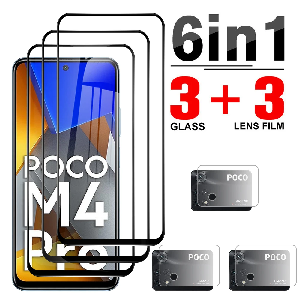 

Для Xiaomi Poco M4 Pro 4G 6 в 1 полное покрытие закаленное стекло для Poco X4 3 M3 M4 Pro 5G X3 NFC F3 Защитная пленка для объектива камеры