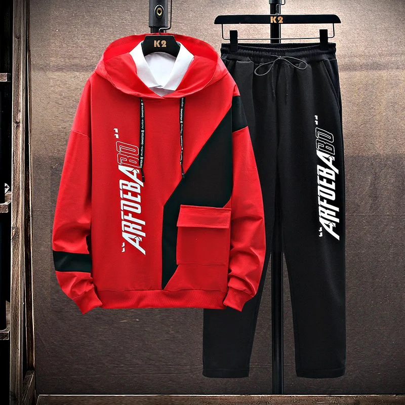 2023 Spring and Autumn New Hooded Sweater Men's Sports Set Hooded Top and Pants Trendy Loose Versatile Student Two Piece Set