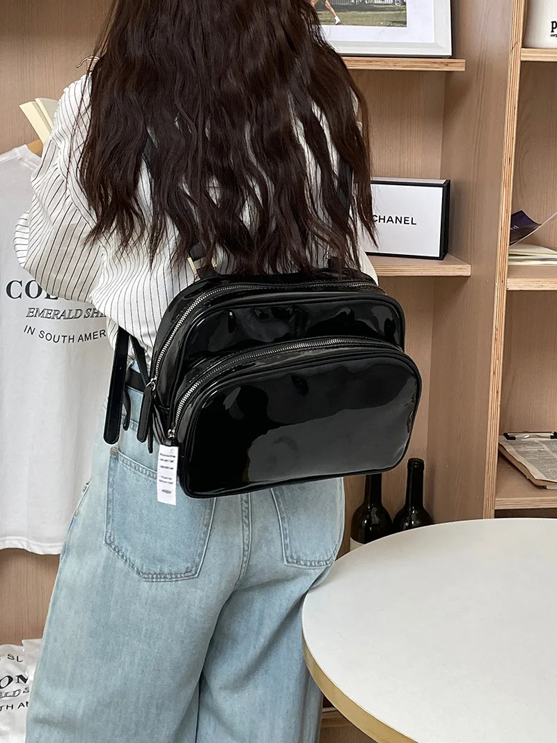 

PU Leather Women Backpack Fashion Solid Color Girls Students Shoulder Bags Double Zipper Pocket Bookbags Travel Bag Backpacks