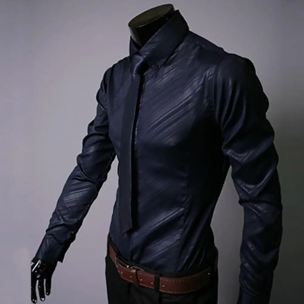 

Close-fitting Long Sleeves Single-breasted Cardigan Formal Shirt Male Clothing