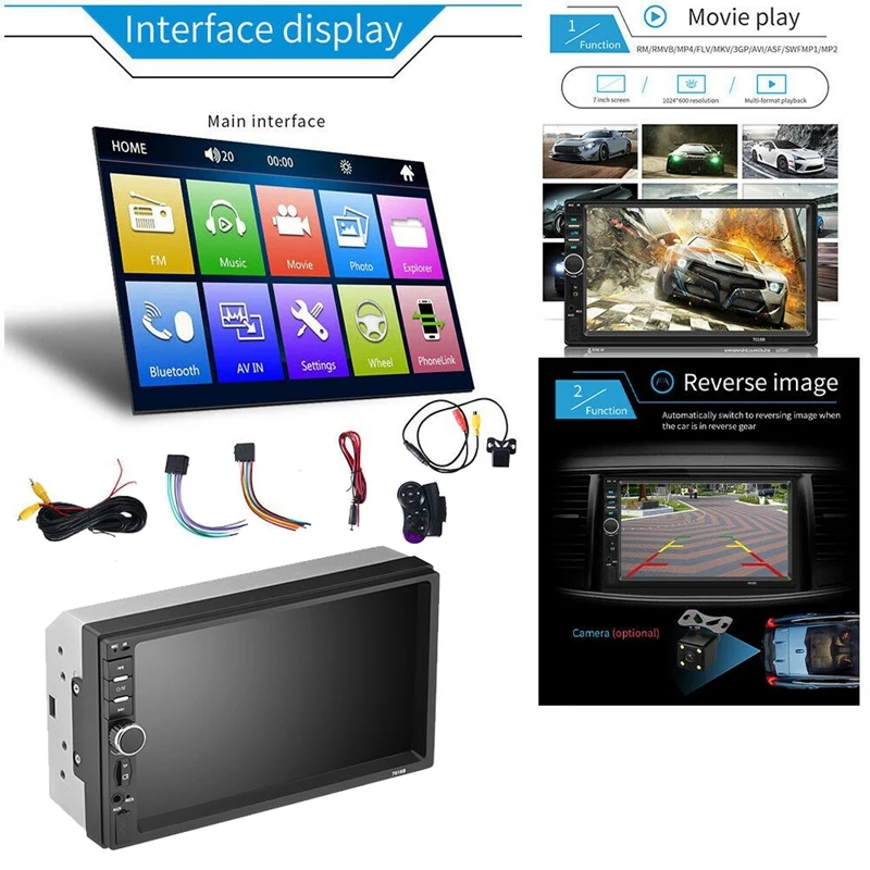 

7Inch Double 2 DIN Car MP5 Player Bluetooth Press Screen Stereo GPS Navigation Radio With Rear View Camera