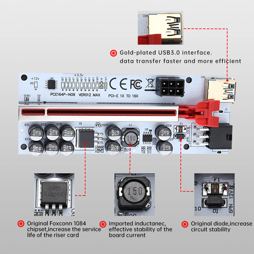 Райзер VER012 Max PCI-E 10 шт. усилитель PCI Express от X1 до X16 Райзер-карта PCIE кабель USB 3 0 для