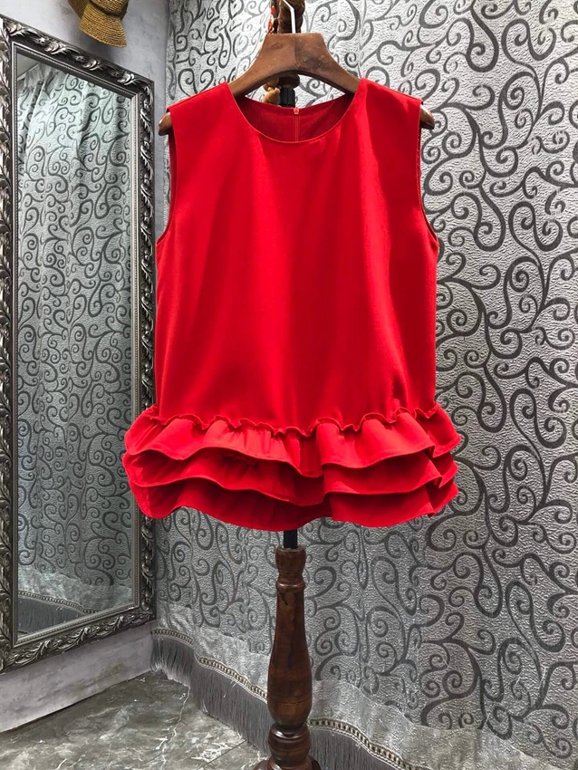 

2022 new women fashion sleeveless sexy casual ruffle hem tank top sweet top 0110