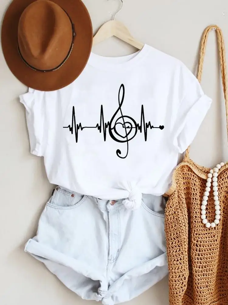 

Tee Lady Fashion Women Short Sleeve Summer Top Clothes Tshirt Music Trend Lovely Style Female Casual Regular Graphic T-Shirt