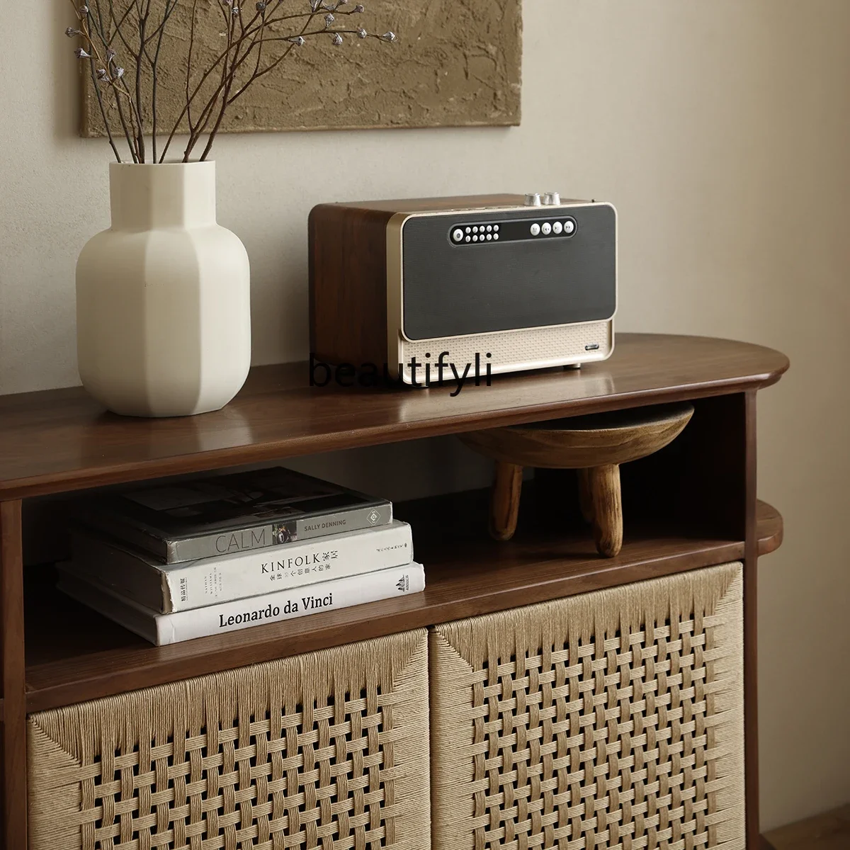 LНовый китайский веревочный плетеный закругленный угловой боковой шкаф в