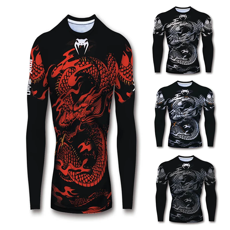

Tight Stretch Quick Dry Gym Tiger Muay Thai MMA Muay Thai Boxing Shirt Long Sleeve "Signature" Collection