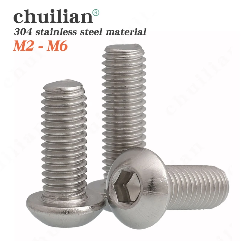 

M2 M2.5 M3 M4 M5 M6 304 A2 Round 304 Stainless Steel Screws Hex Socket Button Head Allen Bolt Mechanical Screw