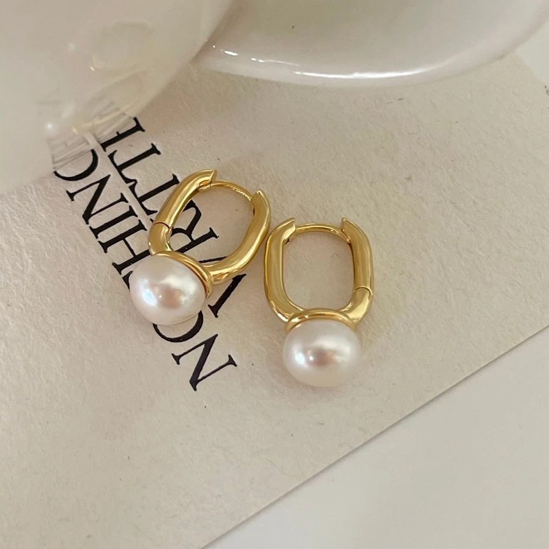 Silvology Real 925 Sterling Silver Natural Freshwater Pearl Oval Stud Earrings for Women Geometry INS Trend Minimalist Jewelry