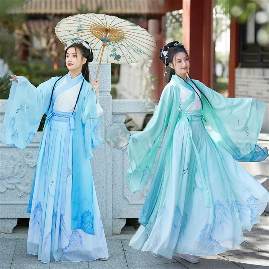 Зеленый красный летний костюм Hanfu женское традиционное китайское Старинное