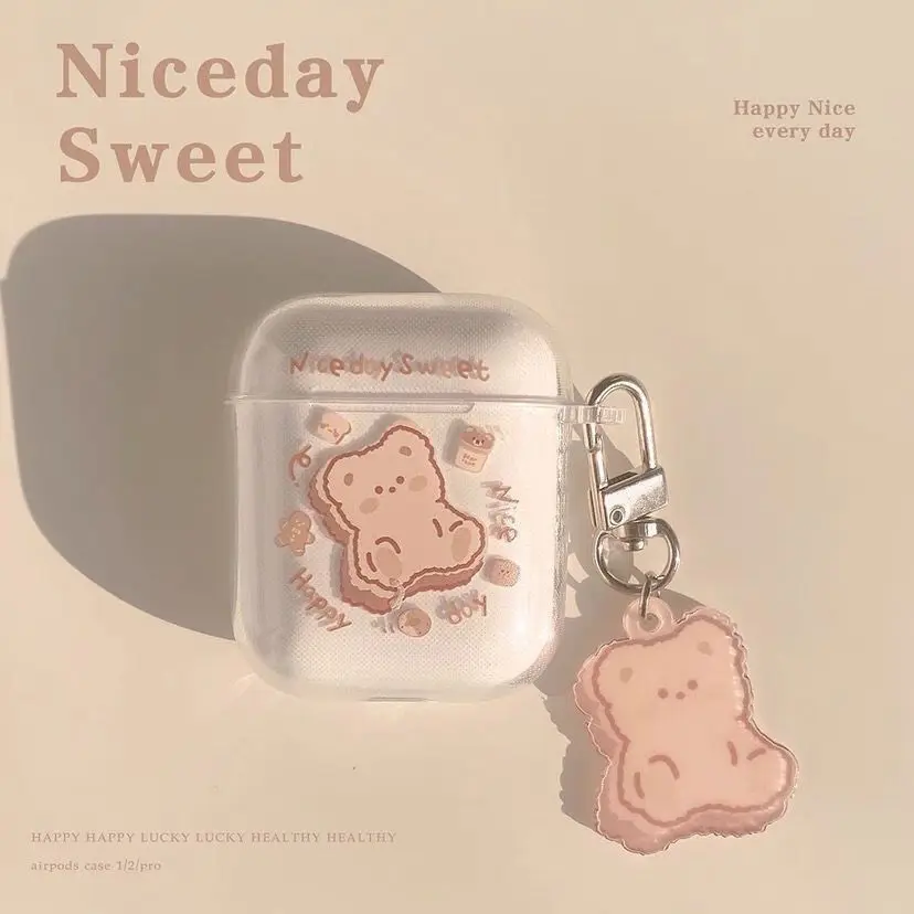 

For AirPods Case Cute Cartoon Earphone Case For AirPods 1/2 AirPods Pro Soft Clear Headphone Cover with Keychain