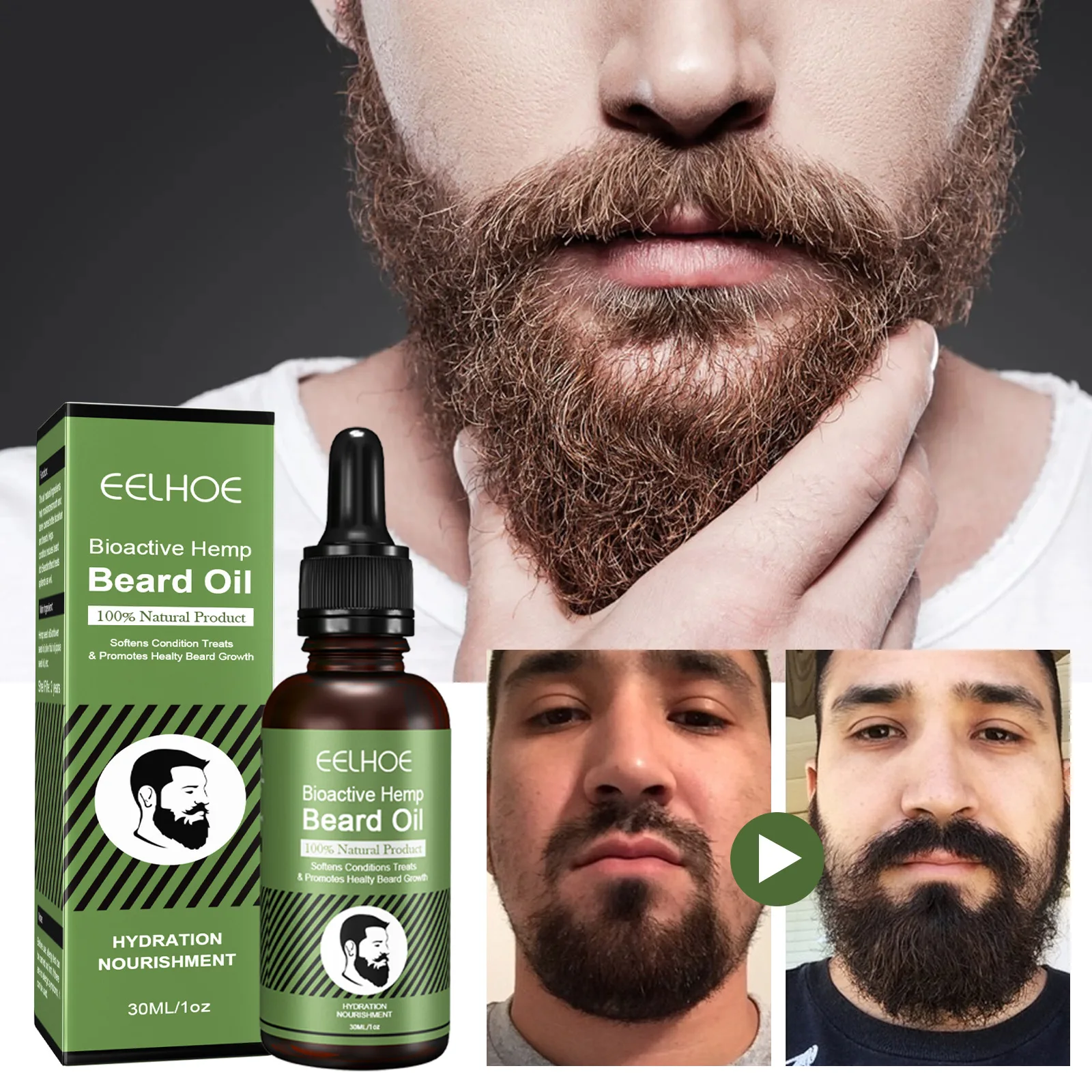 

Эфирное масло для роста бороды 30 мл, 100% натуральное масло для бороды, восковой Бальзам для бороды для мужчин, уход за волосами, антилозин, пит...