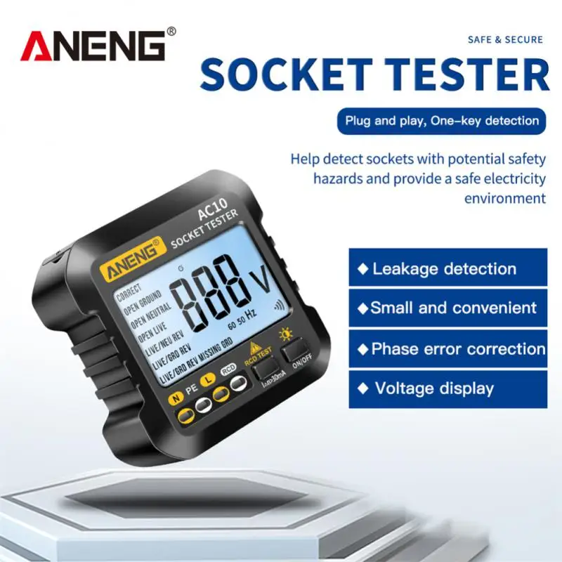 

ANENG AC10 Socket Tester Plug Detector Zero Line Plug Polarity Phase Check Phase Detector US/EU Plug Multimeter Digital Tester
