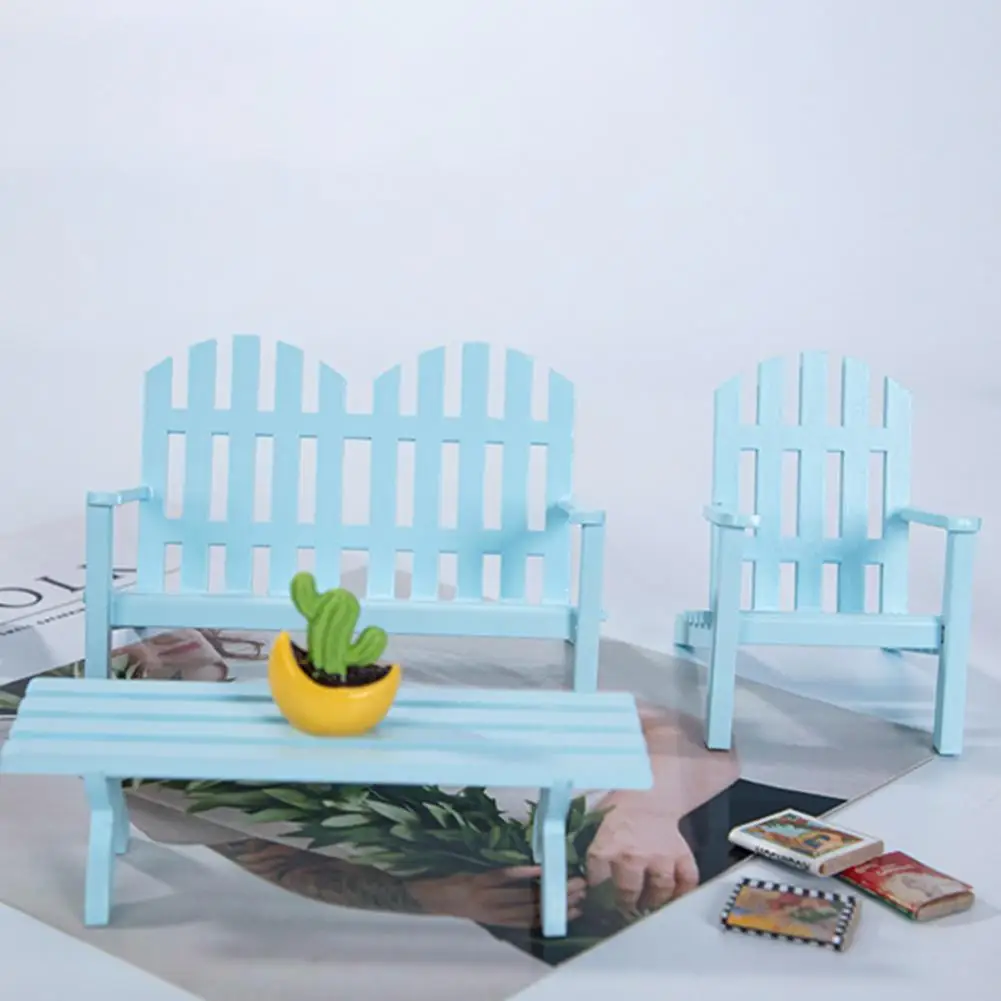 

1 Set Exquisite Detail Ornament Decoration Garden Scene Wooden Table Chair Mini Table Chair for Role Play
