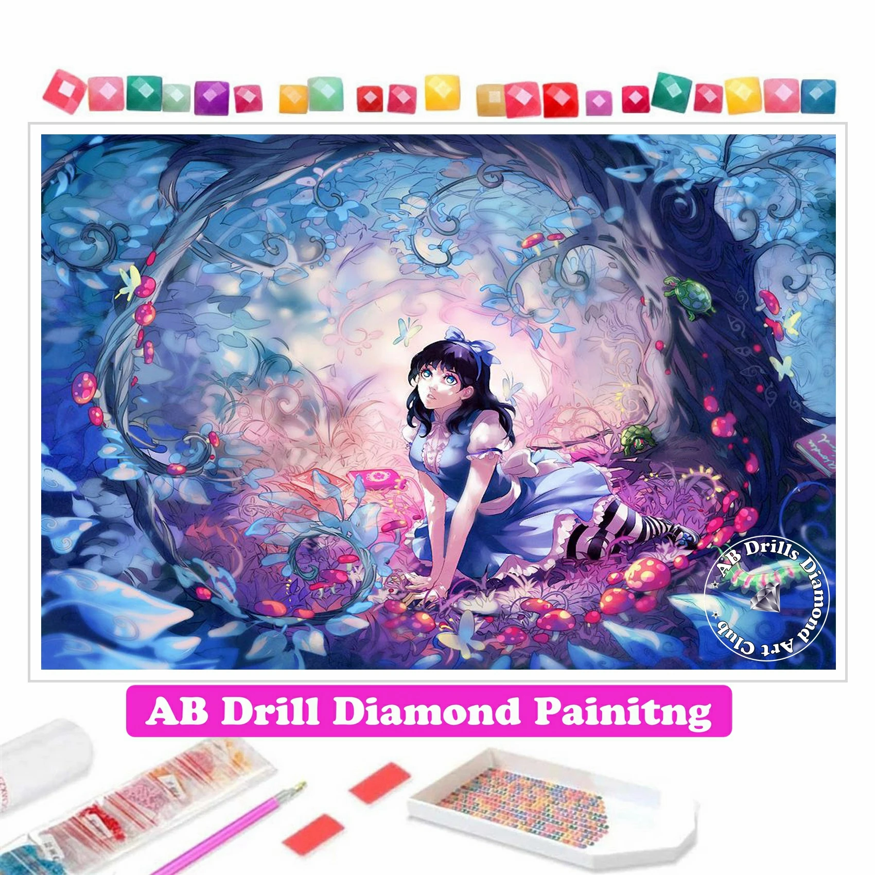 

Alice in Wonderland 5D DIY AB Drill Diamond Painting Mosaic Cross Stitch Cartoon Girl Handmade Crafts Embroidery Children's Gift