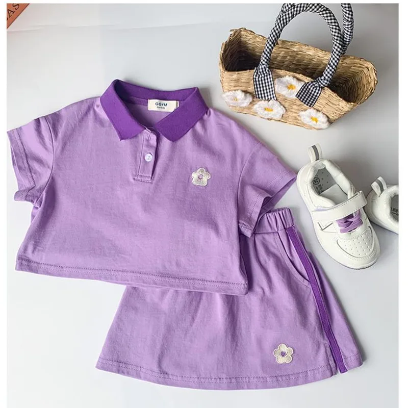 

Летний комплект детской одежды, юбка, фиолетовая школьная форма для девочек, комплект из двух предметов, детские костюмы, детские костюмы