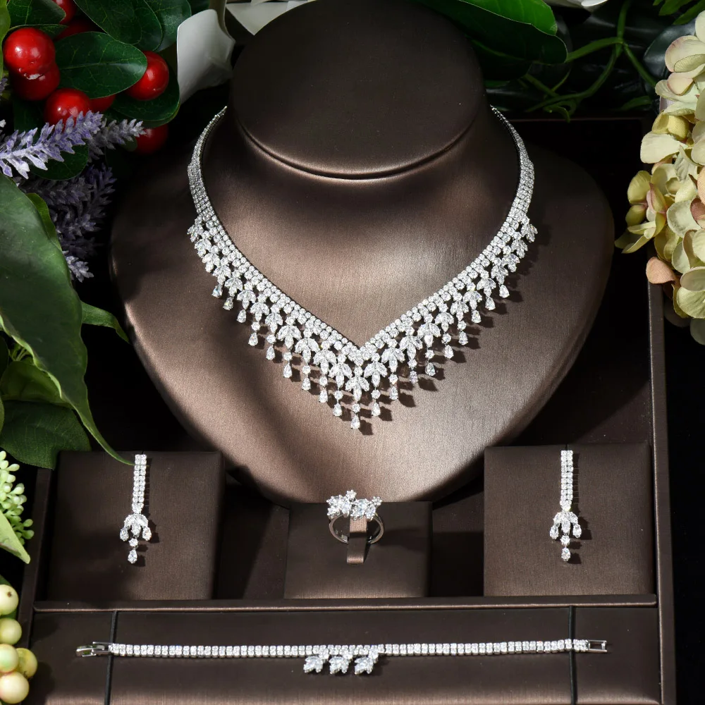 

Fashion Clear Cubic Zircon Round Necklace and Earrings Sets Women Dubai Bridal Jewelry Sets Wedding Accessories Bijoux N-210