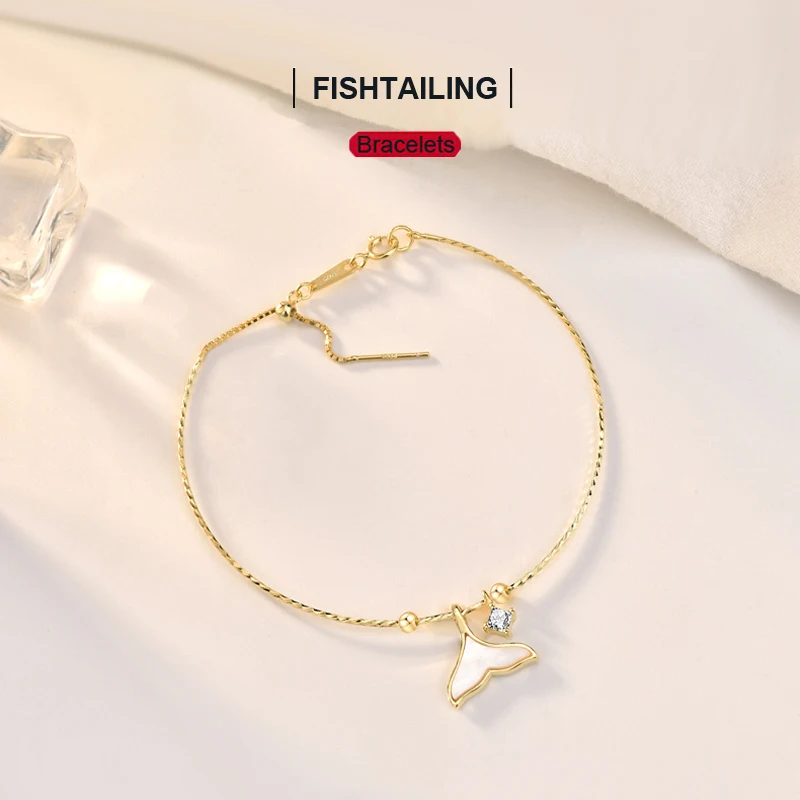 

S925 Sterling Silver Fishtailing Bracelets Femininity Fashion Hand Charm Ornaments 14K Gold Real Gold Jewelry Anniversary Gift
