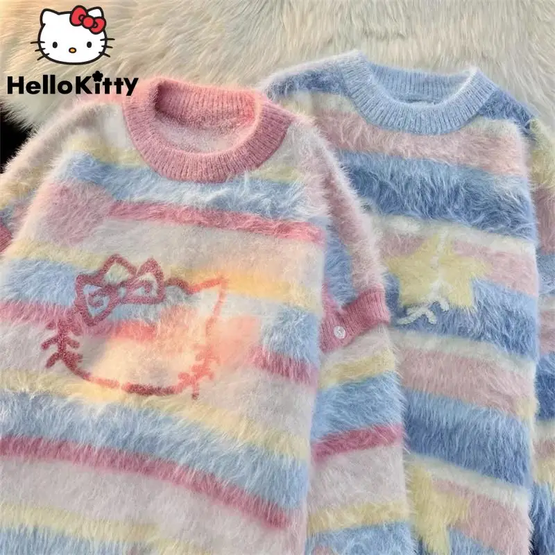 Женский трикотажный свитер Sanrio Полосатый пуловер в Корейском стиле с круглым