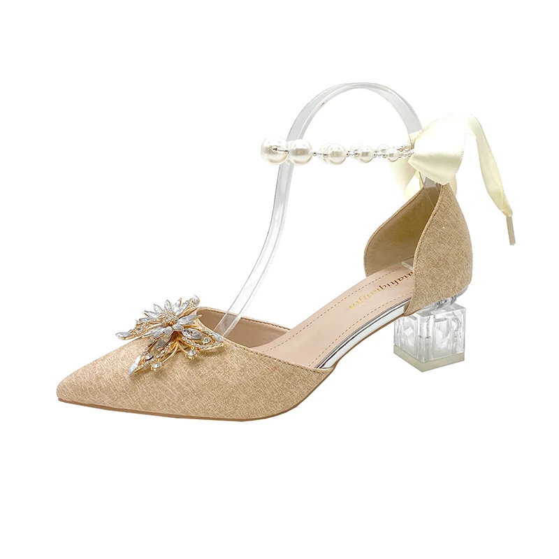 

2022 на высоком каблуке Женская, Хрустальная бабочка, пряжка со стразами