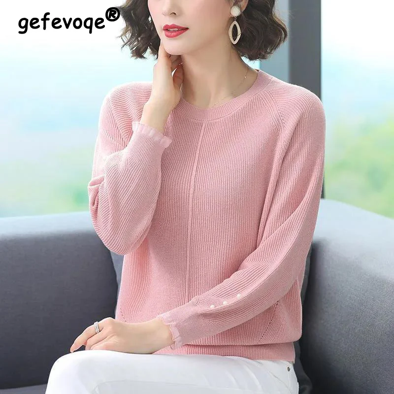 

Spring Autumn Korean Elegant Simple Long Sleeve Basic Knitted Sweater Women Casual Loose Pullover Top Female Clothing Jumper 4XL