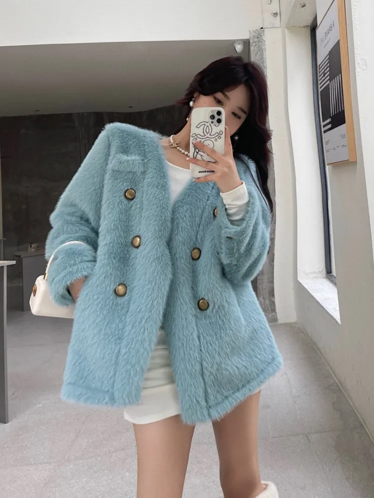 Autumn Winter New Faux Fur Coat Women High-Quality Luxury Plush Jacket Korean Fashion One Piece Clothes