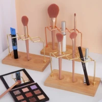 wood and gold metal iron makeup brush holder makeup pen storage stand eyebrow eye shadow powder brush cosmetic drying rack shelf