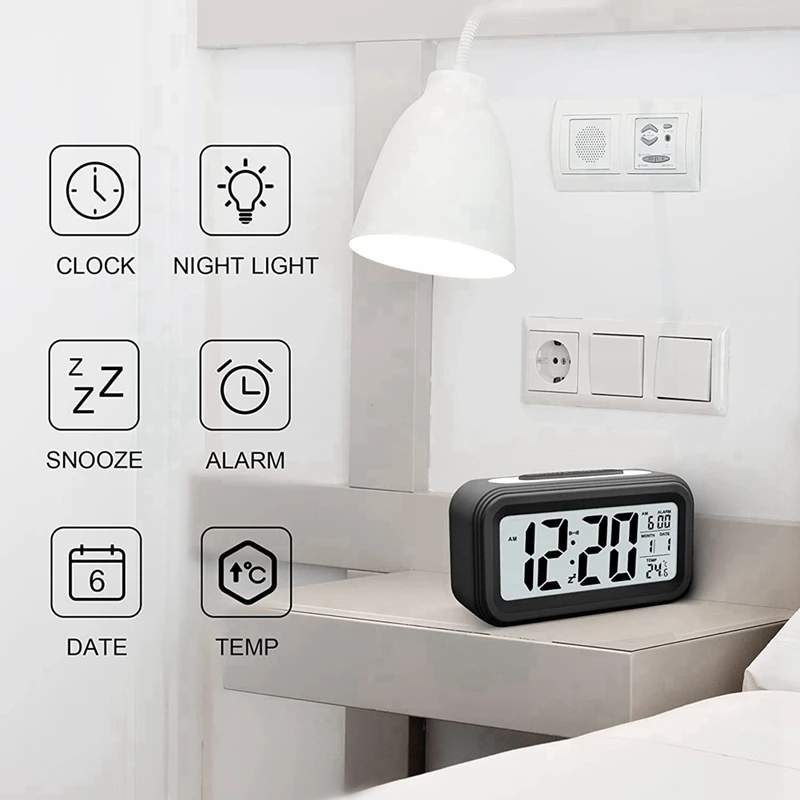 Digital Alarm Clock, LED Light Up Alarm Clock, Battery Operated Silent Aalarm Travel Clock