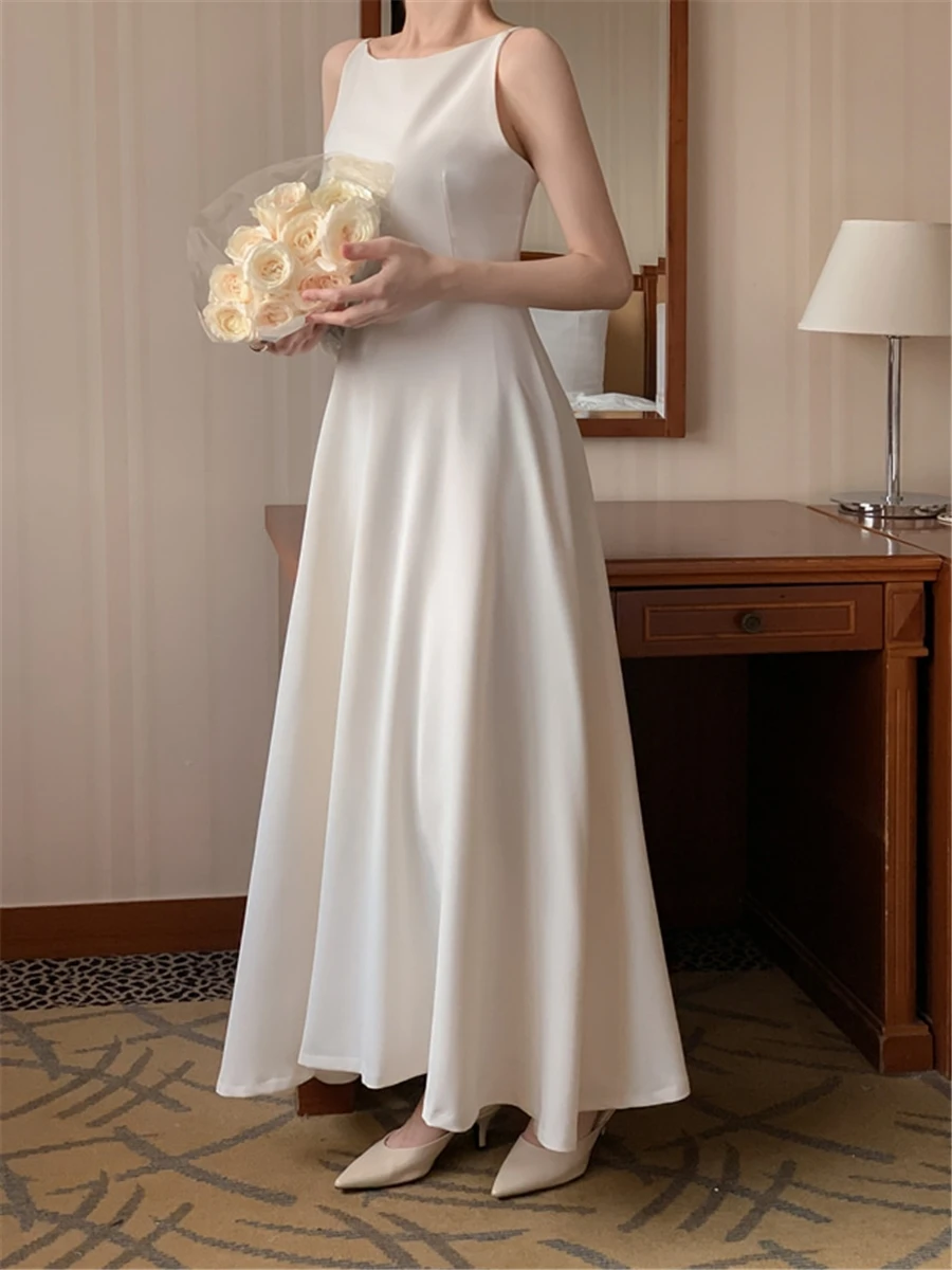 

Midi Simple Dress New Women Summer 2023 Spaghetti Strap Sexy Bodycon Elegant French Party Slim White Clothes Female Vestidos