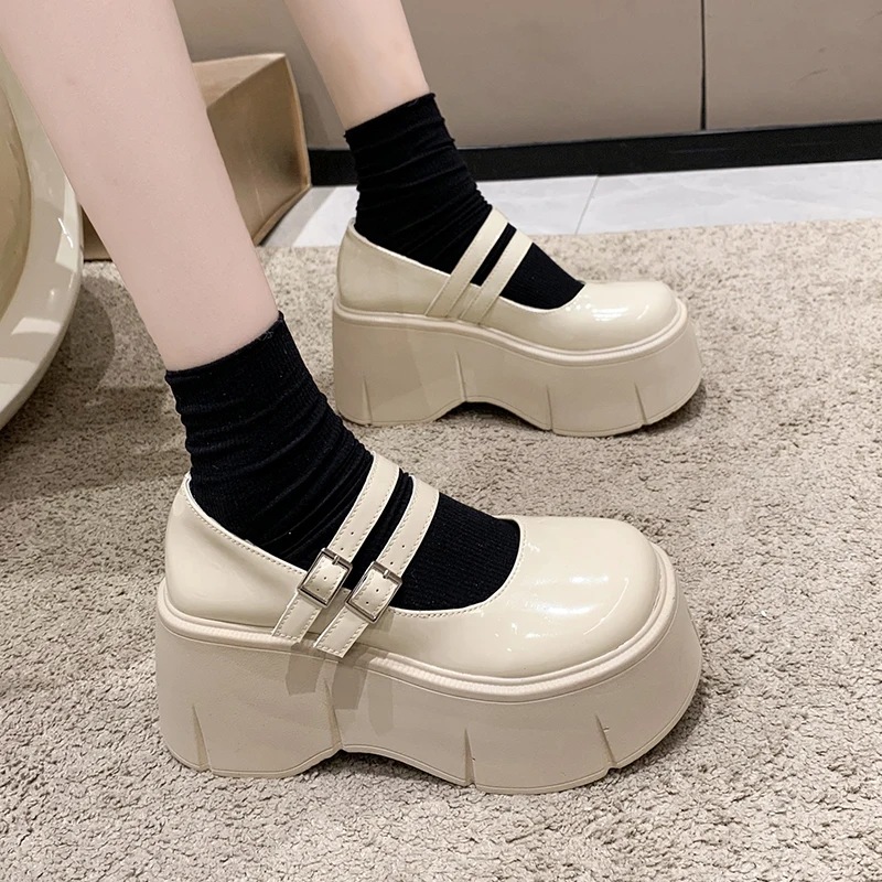 

8CM High Heel Platform Wedge Spring Women Pumps Mary Jane Ladies Sandals Belt Buckle Classic Sweet Punk Female Lolita Shoes