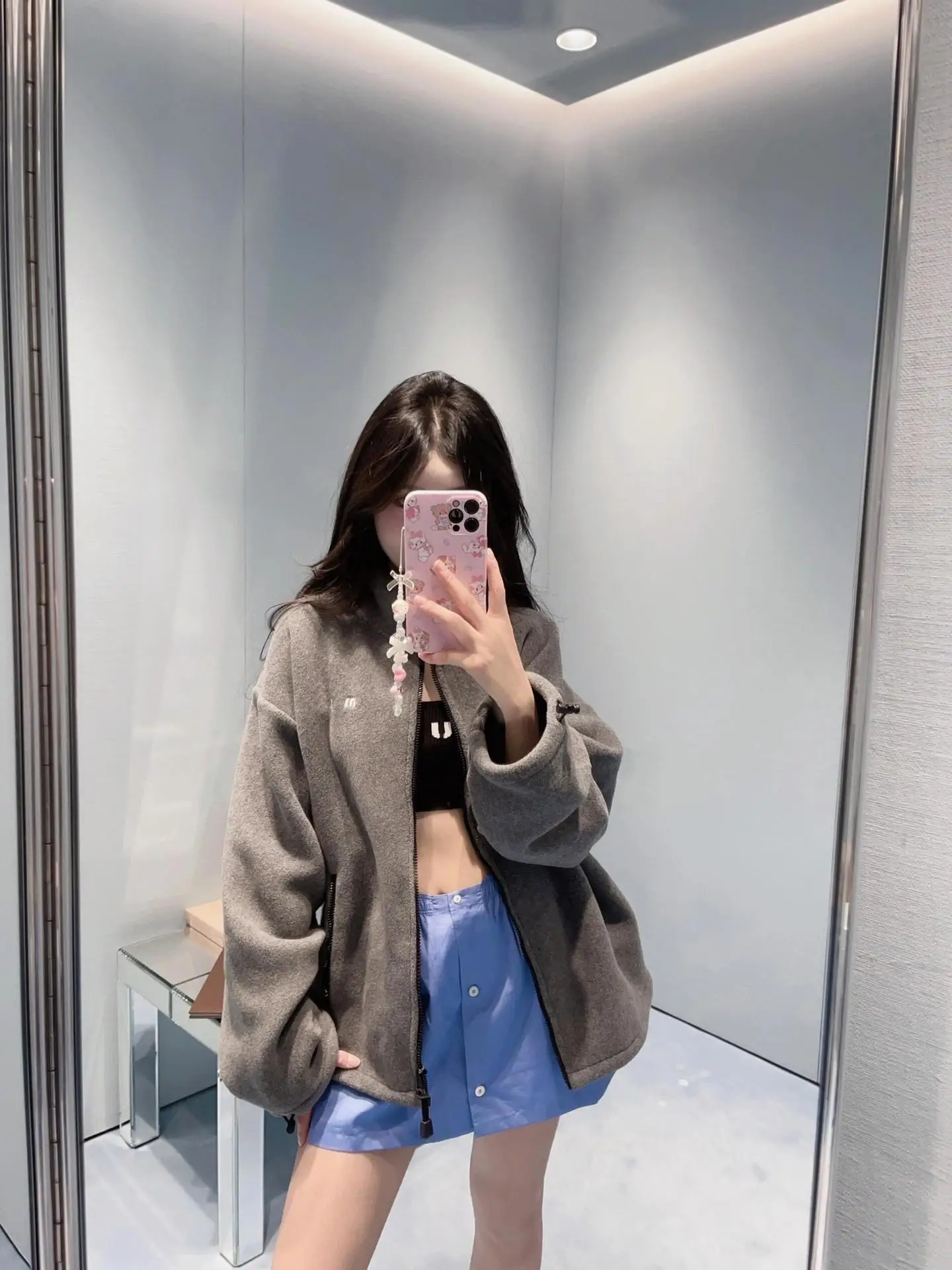 Универсальная свободная флисовая куртка с воротником-стойкой и молнией на груди