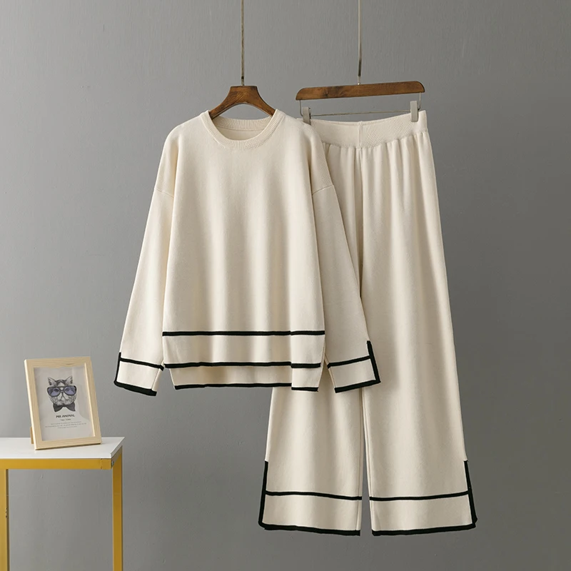 Женский Спортивный Костюм Trikotaj HLBCBG Свитер С Круглым Вырезом И Свободными Прямыми