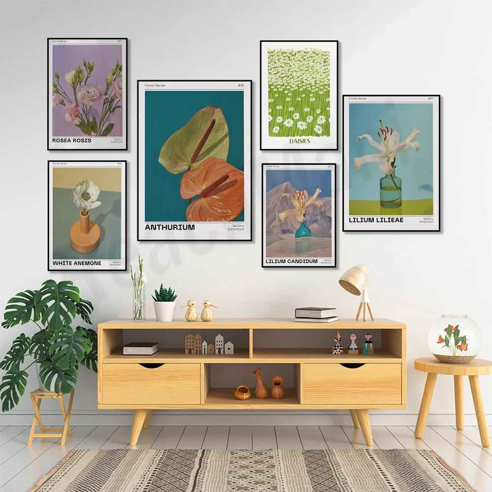 Нежный цветочный постер с ромашками белый анемон луг розовой розы лилия принт