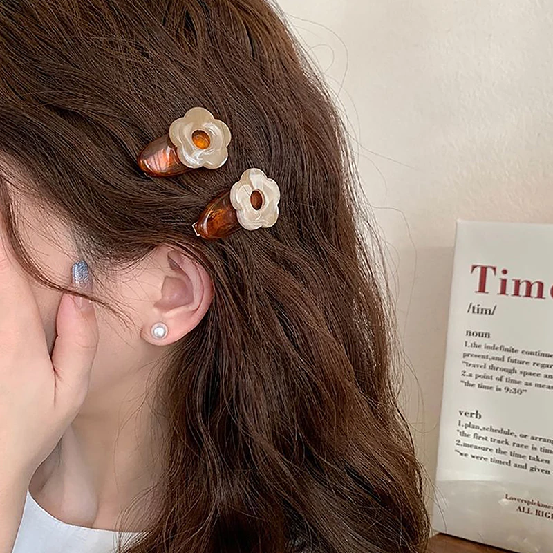 

1Pairs Flower Hairpin Side Clip Duckbill Clip Girl Temperamental Bangs Clip Summer Headdress No Harm To Hair Three Colors