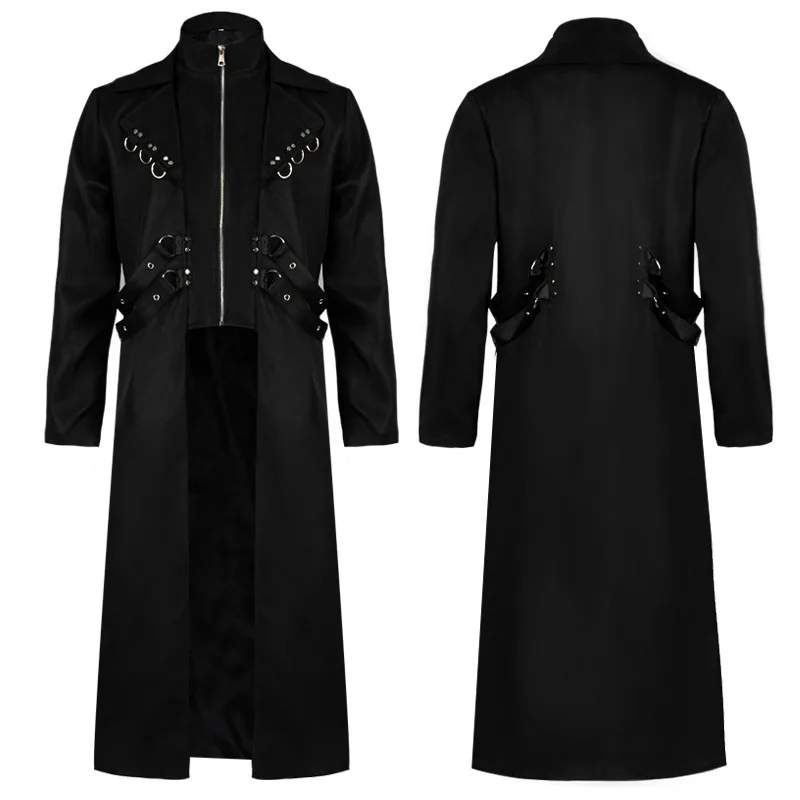 

Halloween Medieval Vampire/wizard Cosplay Costume Mens Coat Long Jacket Gothic Steampunk Cloak Hooded Trench Adult Women Men