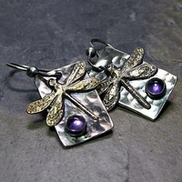 amethyst drop earrings boho dragonfly dangle earrings for women unique artisan handmade jewelry
