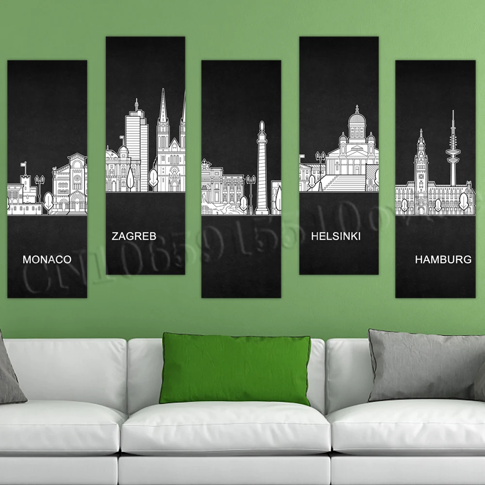 

Wall Artwork Self-adhesive Skyline Paintings Pictures Hd Prints Vintage Home Poster Classic Wallpaper PVC Living Room Decoration