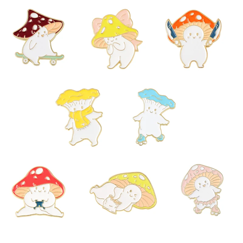 

Cartoon Mushroom Series Enamel Pins Skating Handle Game Cute Badges Women Brooch Clothes Lapel Pins Jewelry Gifts for Kids