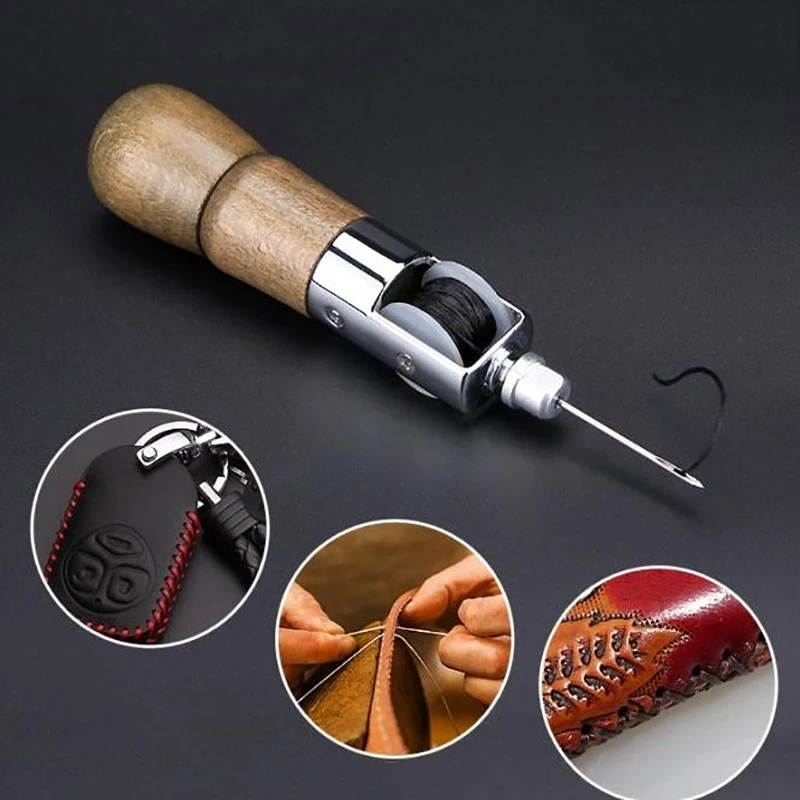 Sewing Needle Leather Sewing Awl Kit Hand Stitcher Set Lock Stitching Hand Stitcher Thread Needles Kit Craft Stitch Tools Home