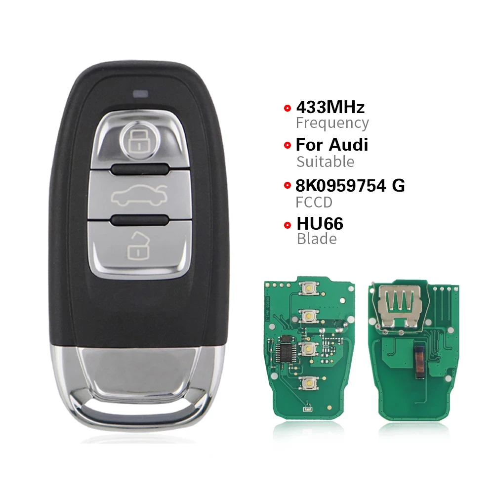 

315/433/868 МГц Умный дистанционный ключ от автомобиля для Audi A4 Q5 A5 A4L A6 C7 A6L A7 A8 B8 RS4 RS5 S4 S5 Q3 8K0959754D/H/G Keyless Go без логотипа