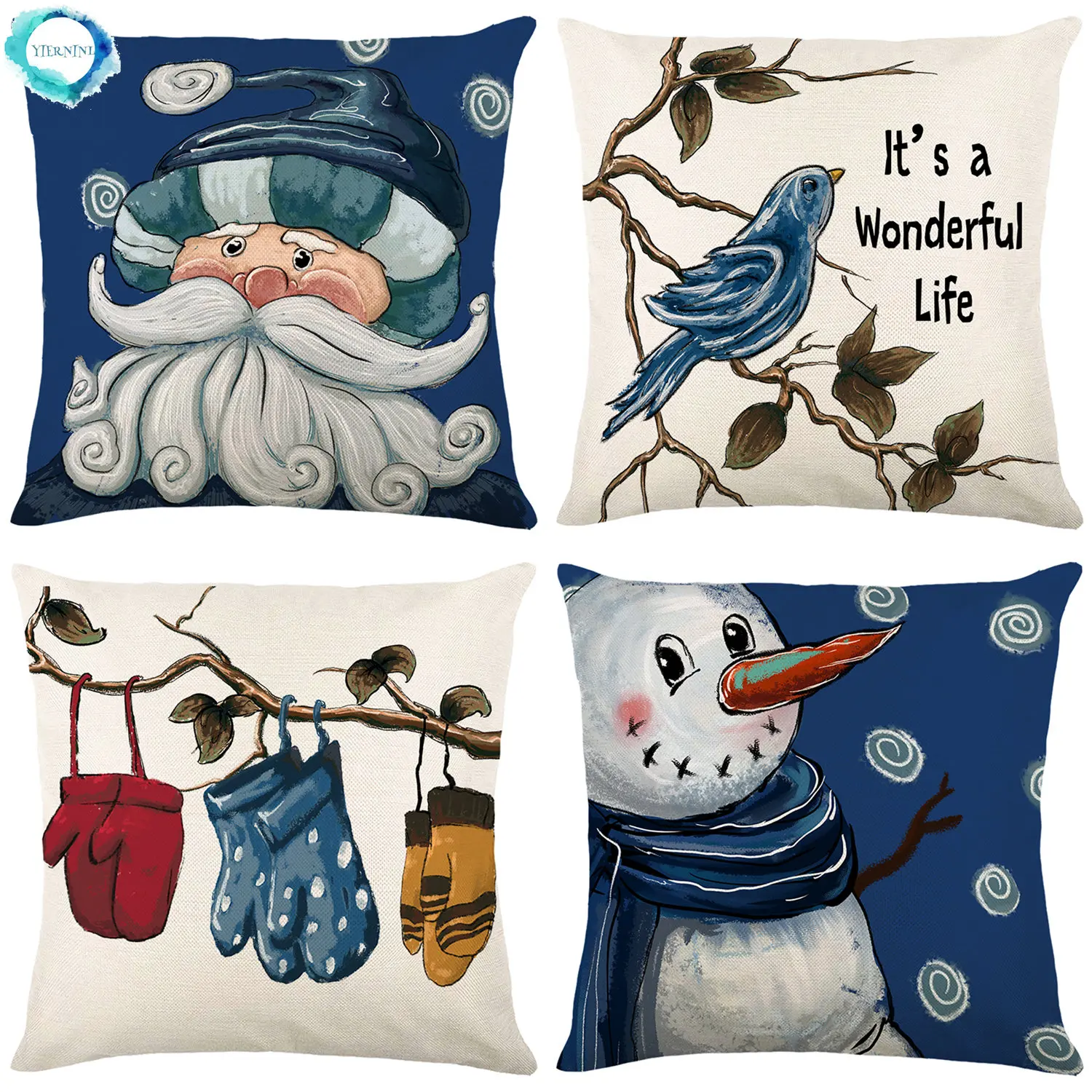 

2022 Merry Christmas Decoration Cushion Cover 18 Inch Linen Throw Pillow Case Winter Holiday Ornament Home Pillow Cover for Sofa