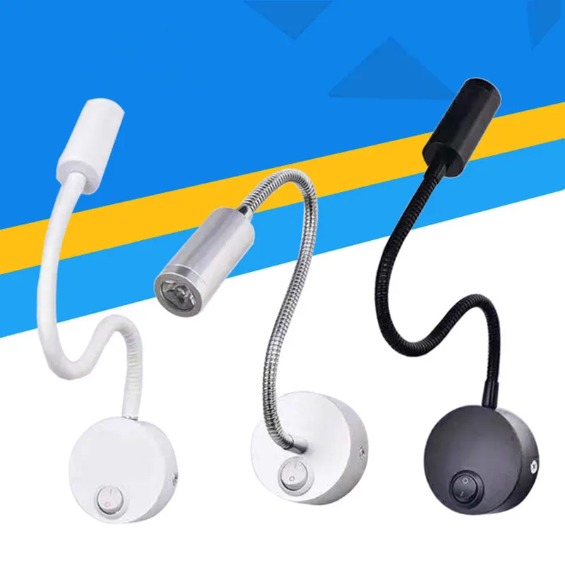 

Black White Silver Gooseneck Wall Lamp for Bed Headboard Desk Bedside Switch LED Night Lamp LED Working Study Reading Home Light