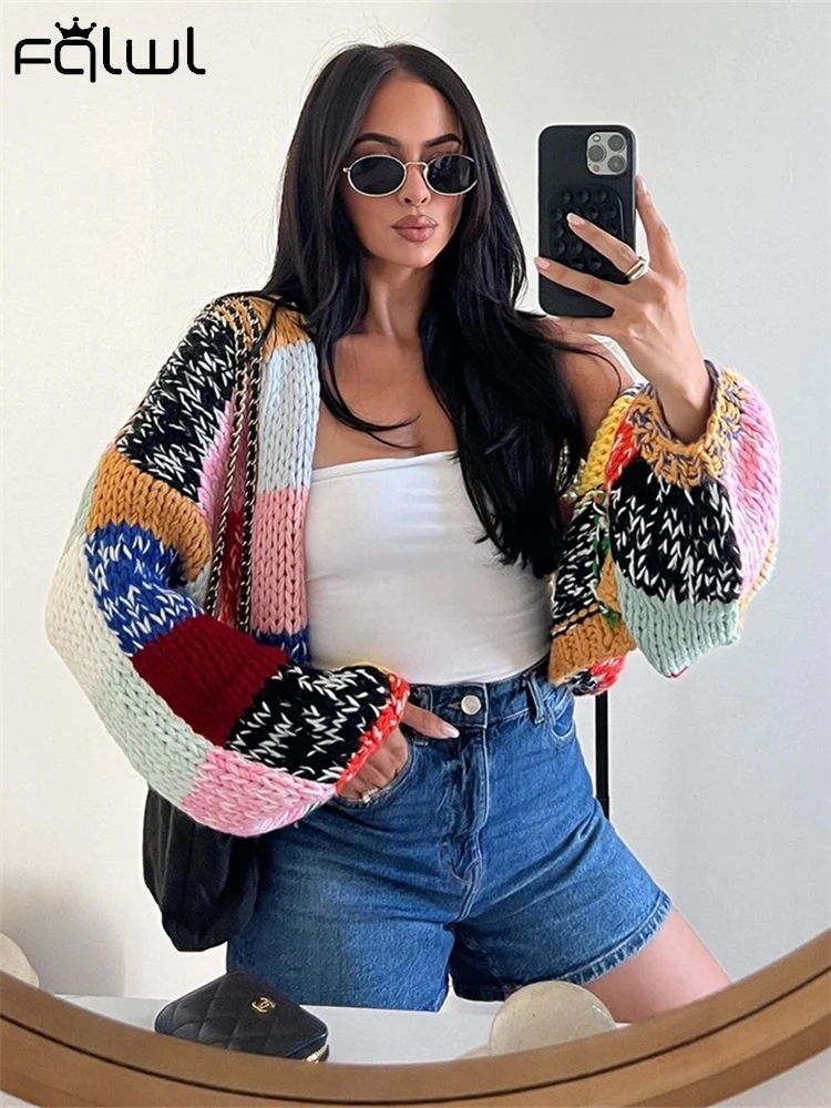 Женский трикотажный кардиган с V-образным вырезом и длинными рукавами-фонариками