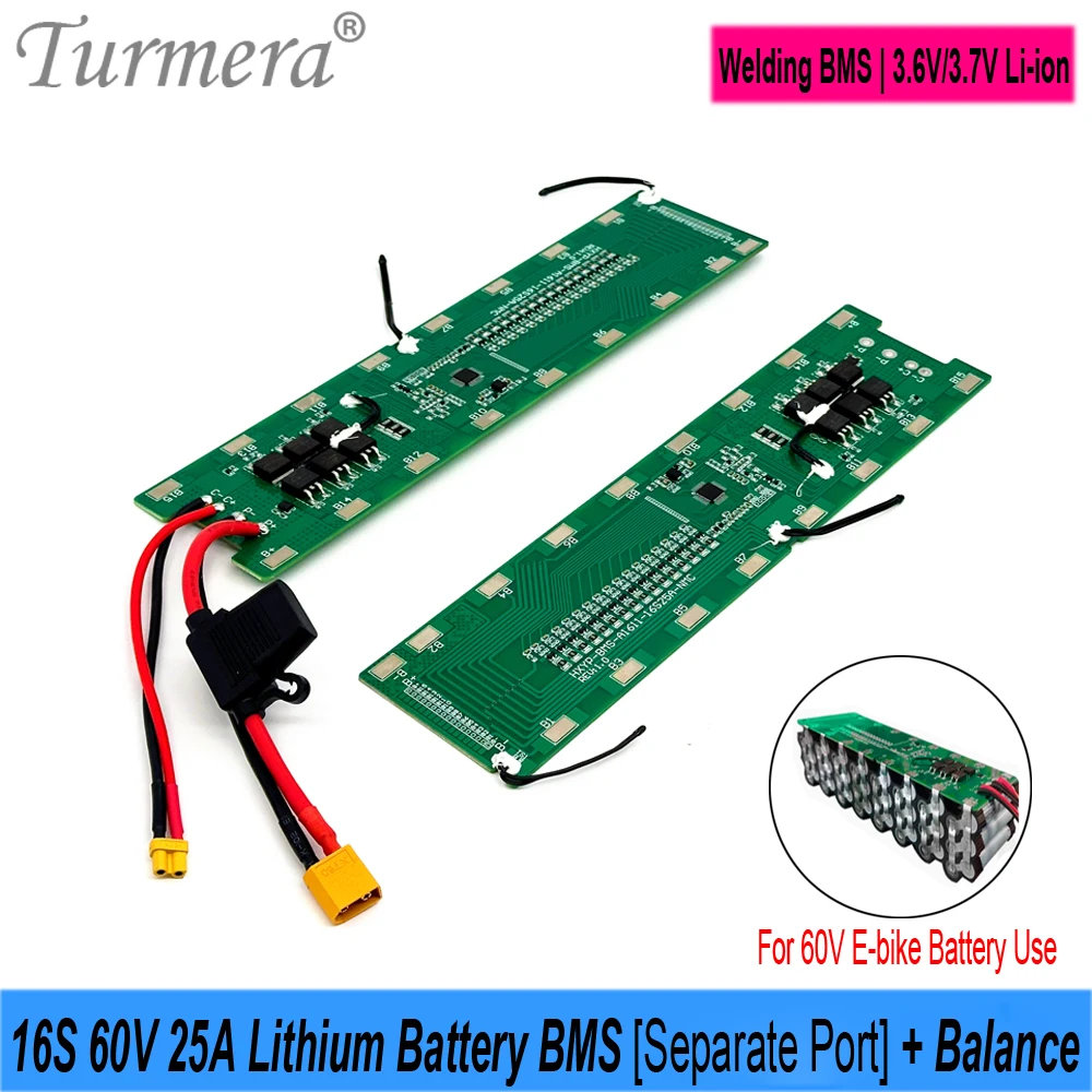 Фото Turmera 16S 60V 25A литиевая батарея BMS с отдельным портом и балансовой сварочной платой для 18650 21700 Diy E-Scooter E-Bike Batteries №1