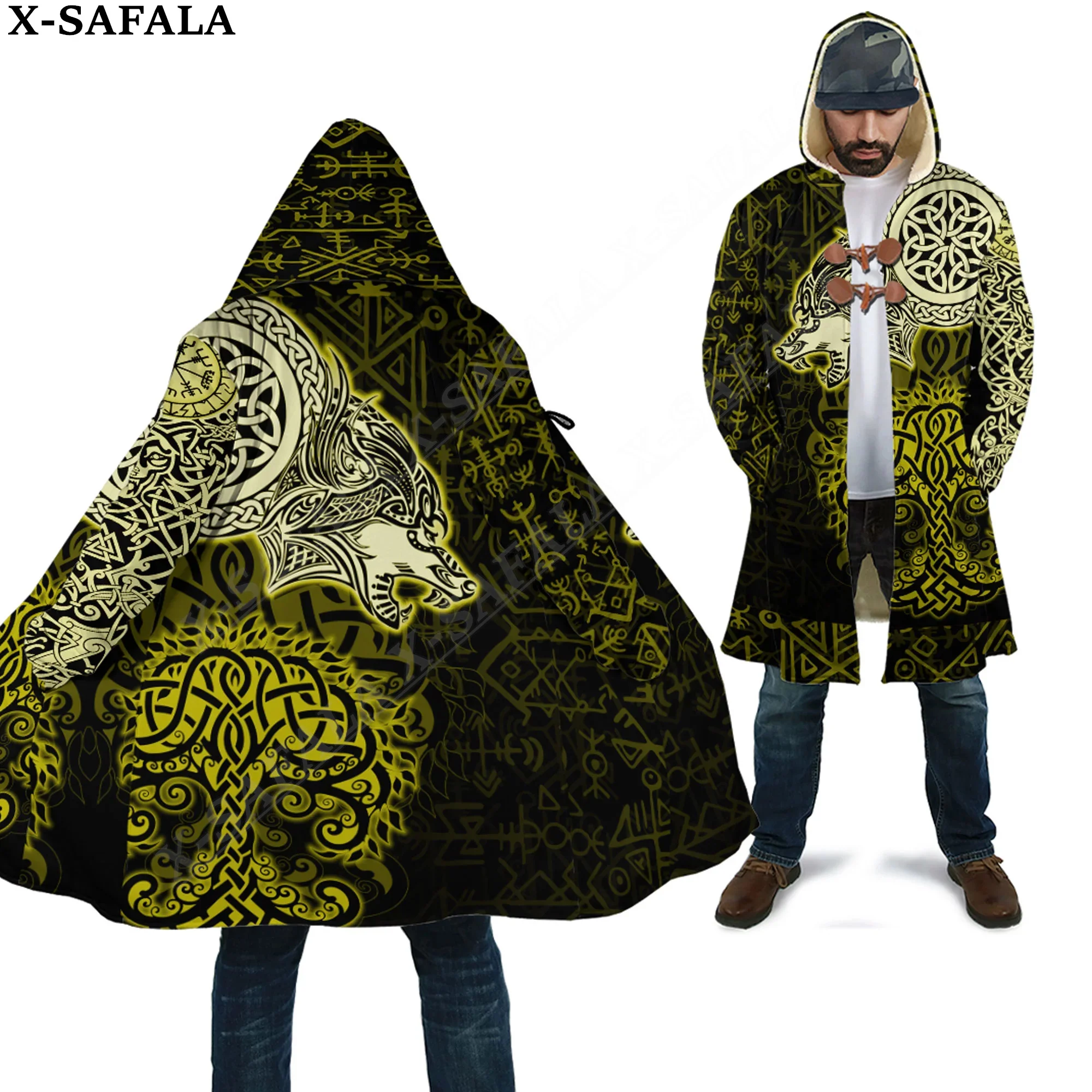 

Life Of Tree Wolf Tattoo Symbol Viking Odin Overcoat Coat 3D Print Thick Warm ded Cloak Men Windproof Fleece Unisex-2